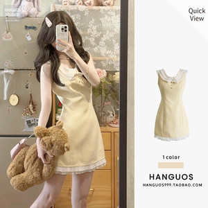
The rich girl's doll sleeveless vest dress with a huge and beautiful temperament, unique and beautiful waist A-line skirt