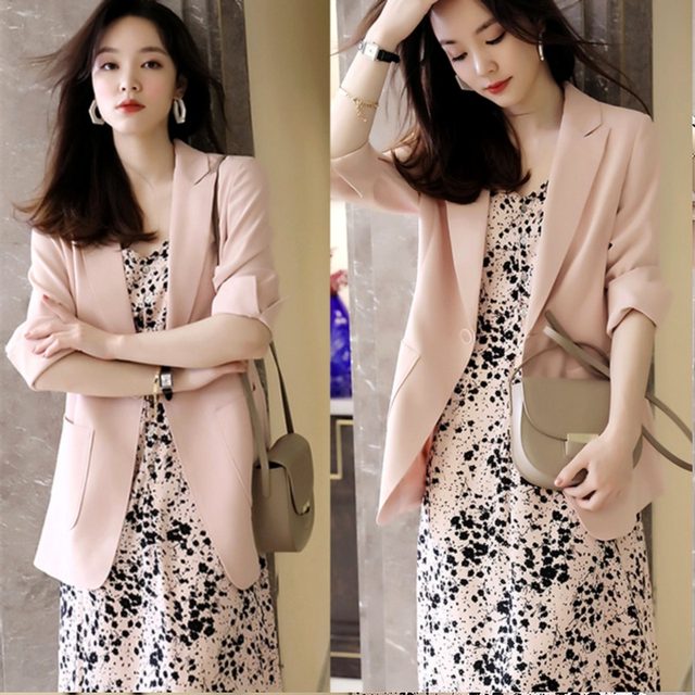 
Large size women's new 2025 thin suit summer gentle style dress two-piece fat mm slimming meat cover set