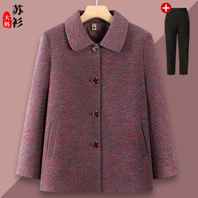 Elderly autumn clothes for women grandma wool coat 2025 new style elderly clothes for mothers autumn and winter clothes for plus velvet and thick