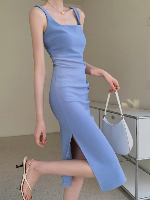 Sleeveless Vest Suspender Midi Dress