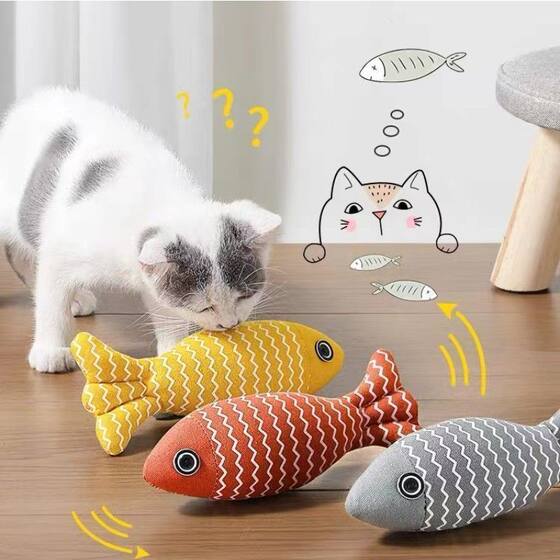 
Cat toy catnip self-stimulating relieve boredom burlap bite-resistant simulated fish kitten teething cat and dog teasing stick pet supplies