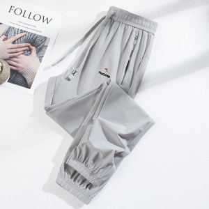 
Woodpecker Ice Silk Sunscreen Pants Men's Summer Thin Quick-Drying Pants Pocket Zipper Sport Pants Tie Feet Casual Pants