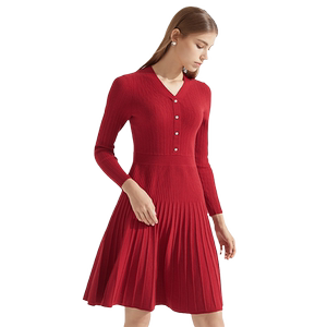 
Hailansi 2024 new winter style fashionable red waist-closing base A-line skirt fashionable long-sleeved wool knitted dress