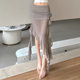 2024 European and American style cross -border summer new women's solid color slimming, thin street fashion high waist network skirt