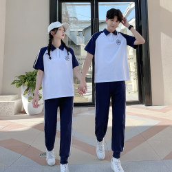Class Uniform Summer Suit for Junior High School and Primary School Students British College Style Ins Korean Style High School Student Graduation Short-Sleeved T-Shirt Uniform