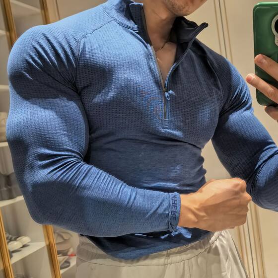 
Metal Vent men's half-zip sports elastic breathable training round neck fitness long-sleeved T-shirt quick-drying clothes