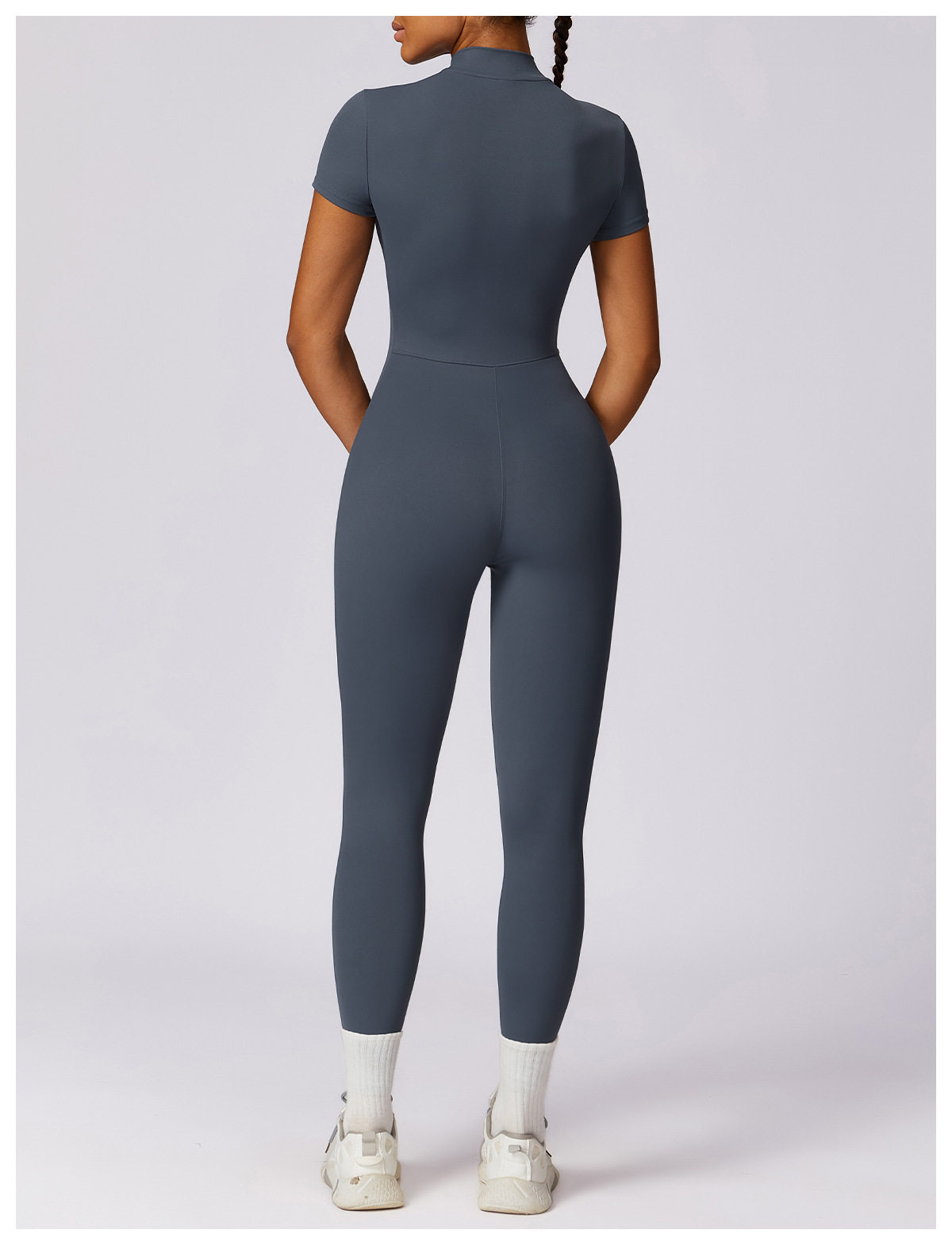 HSQSMWJ Mono De Yoga Deportivo Acanalado De Manga Corta Con Cremallera Frontal Para Mujer, Almendra, Pequeña