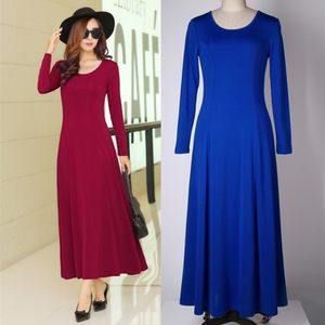 High-waisted round neck fashionable dress solid color slim and elegant long skirt 2023 spring and summer new long-sleeved large hem skirt