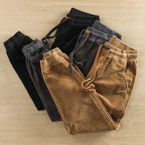 
2022 autumn and winter corduroy trousers for men's trendy elastic and tight retro thick warm velvet casual trousers
