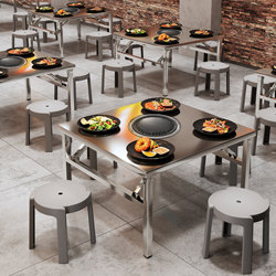 Industrial-Style Barbecue Table, Commercial Carbon Fire Smokeless Outdoor Stall Folding Table, Stainless Steel Table for Korean Barbecue Restaurants