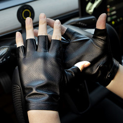 Cowhide Leather Gloves for Men, Half-Finger, Non-Slip, for Driving, Fitness Equipment, Outdoor Sports, Half-Fingerless Gloves for Women, Genuine Leather