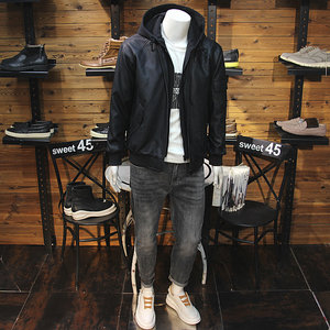 
Men's baseball collar plus fleece leather jacket with detachable hood fake two-piece splicing design fashionable and handsome youth leather jacket