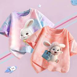 100% Pure Cotton Children's Short-Sleeve T-Shirt Tie-Dye Trendy Top Girls' T-Shirt 2026 New Summer Stylish Clothing Trendy
