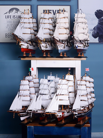 紅旗宣州 木製帆船模型 - ヨーロッパスタイル装飾