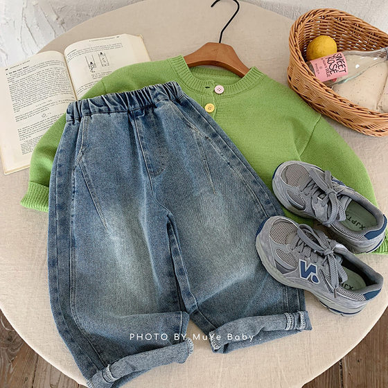 
Children's spring jeans 2025 new fashion children's clothing boys Korean style straight pants baby casual trousers