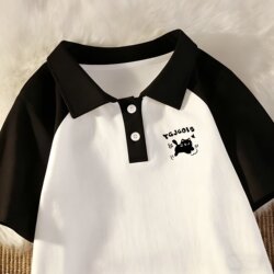 Children's Summer Pure Cotton Polo Shirt with Patchwork Collar, Short-Sleeve T-Shirt, Stylish Raglan Sleeve Top for Boys and Girls