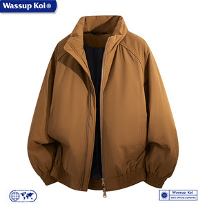 
WASSUP KOI co-branded Japanese thickened warm stand-up collar cotton coat for men winter new cotton coat couple solid color jacket