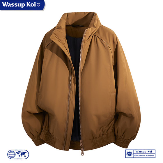 
WASSUP KOI co-branded Japanese thickened warm stand-up collar cotton coat for men winter new cotton coat couple solid color jacket