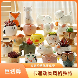 Creative Special offer Clear Clean Cartoon Cute Animal Flower Person Personal succulent plant ceramic basin size combination suite