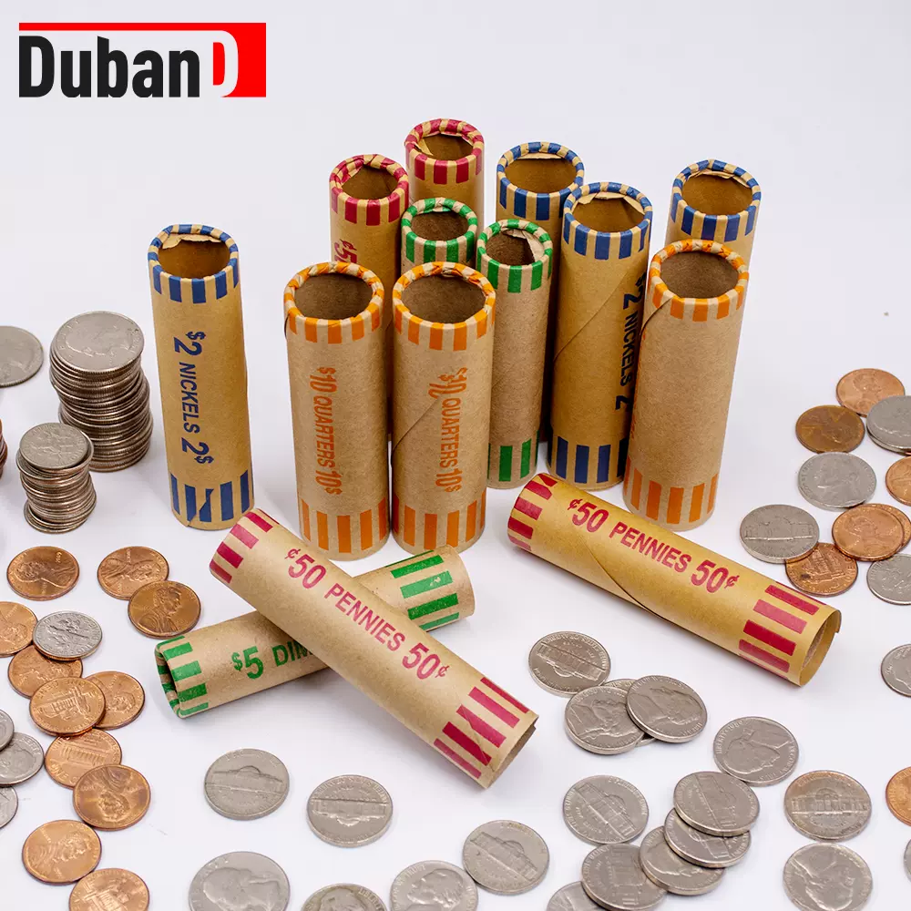 工厂自营圆筒硬币包装纸袋卷牛皮纸材质Coin Wrappers硬币收纳袋