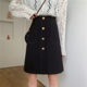 Large size pocket skirt mid-length A-line skirt spring and summer new black high-waisted versatile suit slimming one-step skirt