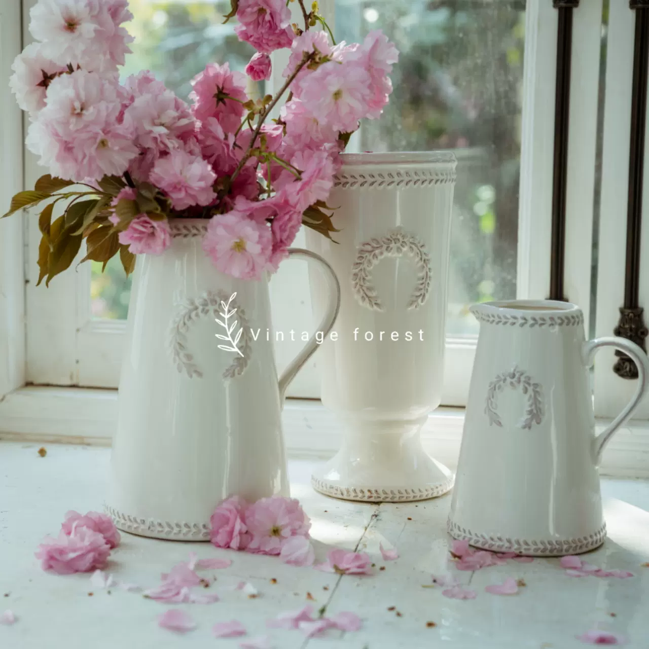外贸出口欧美法式田园陶瓷浮雕水奶壶水培干鲜插花束摄影道具花瓶-Taobao