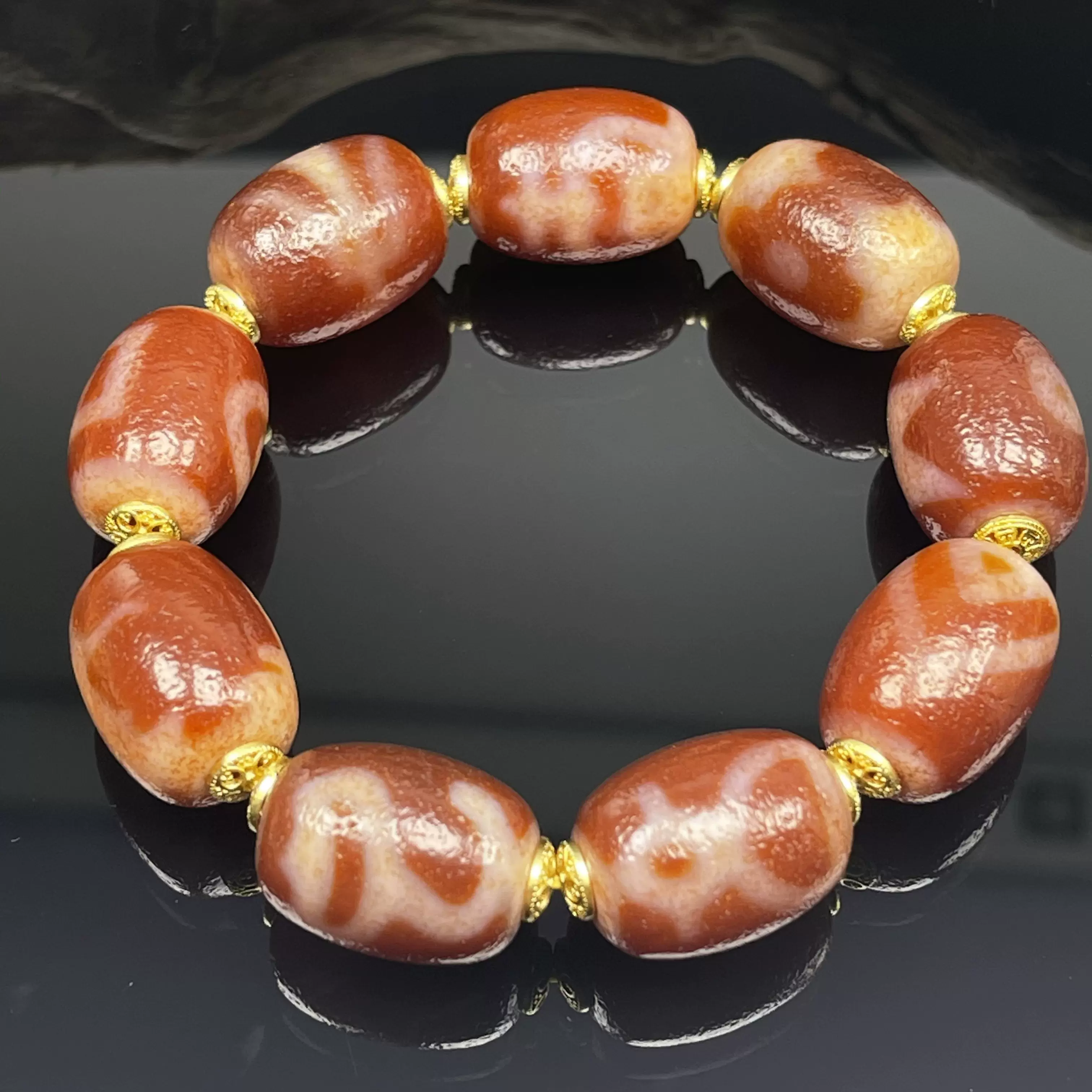 桜」蔵出【藏傳 天珠 紅肉鳳九眼天珠 時代物】飾物 裝