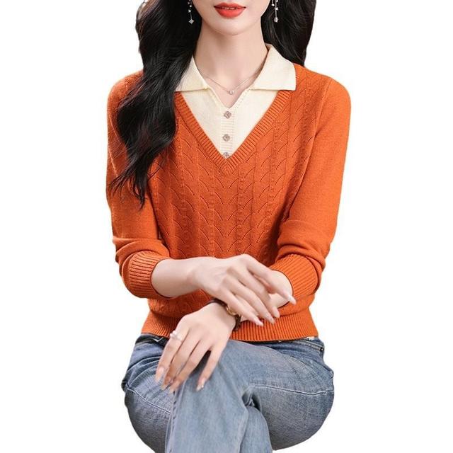 Fake two-piece sweater for women 2024 new fashionable women's early ...