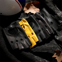 Motorcycle Riding Half-Finger Gloves for Men, Summer Thin Breathable Motorcycle Cruise Racing Half-Finger Sheepskin Gloves