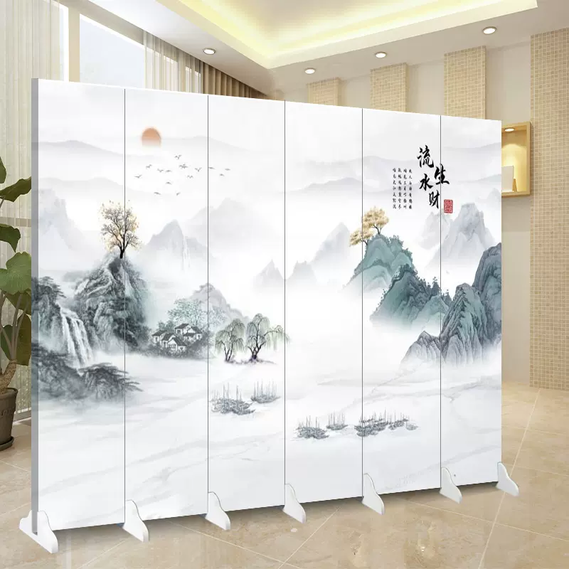 大匠之心山水屏风可移动玄关实木折叠屏风新中式客厅隔断