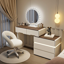 Dressing Table Bedroom Modern Minimalist Small Apartment Nordic Light Luxury All Solid Wood Makeup Table Storage Cabinet Integrated