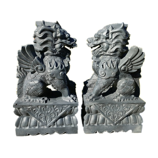 A pair of bluestone flying unicorns, original stone carvings, entrance ...