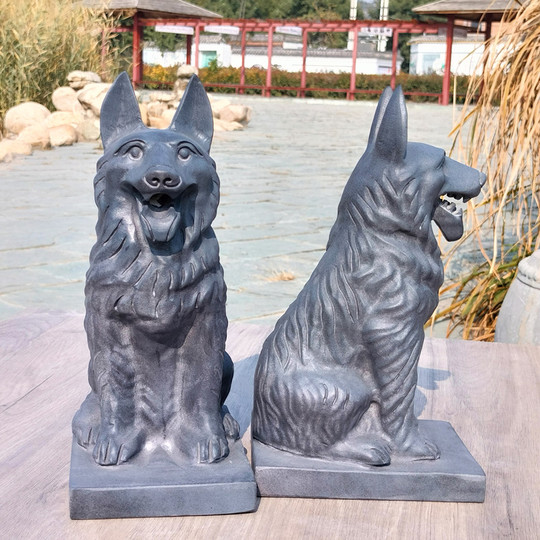 石彫りの犬のペア - 干支の動物彫刻