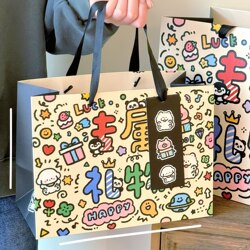 ins Extra Large Cute Graffiti Gift Bag Handheld Paper Bag Cartoon Large Birthday Gift Thickened Packaging Bag