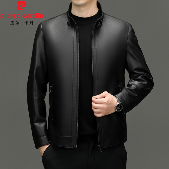 
Pierre Cardin Haining Genuine Leather Jacket Men's Business Stand Collar Leather Jacket Spring and Autumn New Middle-aged Dad Casual Jacket