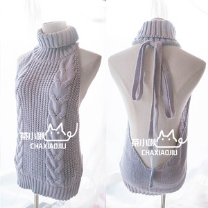 Leak back sweater, handmade sweater, spring, summer, autumn and winter, high -necked sleeveless knitted cotton -to -back jacket, exposed sweater