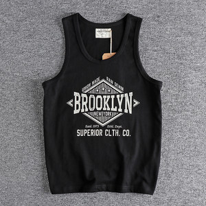230g heavy vest in summer sleeveless letter printing T -shirts men's whole cotton sporty shoulder retro clogs
