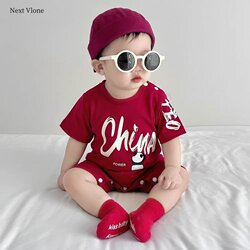 Uk Lmkl Boys and Girls Baby Summer Cotton Short-Sleeve Romper Stylish Outdoor Outfit Red Panda Trendy Style