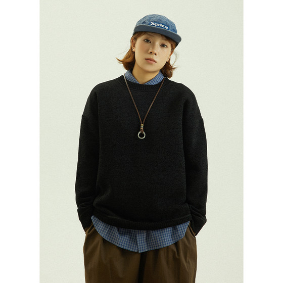 
GoodNorth Japanese retro solid color sweater for men and women, autumn and winter fleece warm casual pullover sweater