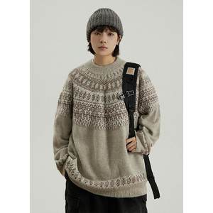 
GoodNorth Fair Isle lazy style loose sweater for men and women same style autumn and winter retro jacquard pullover sweater
