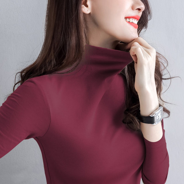 Half-turtle collar bottoming shirt for women, pure cotton autumn and ...