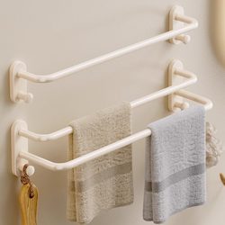 Bathroom Punch-Free Single Rod Towel Rack, Wall-Mounted Towel Bar, Cream Style Bath Towel Rack, White Shelf