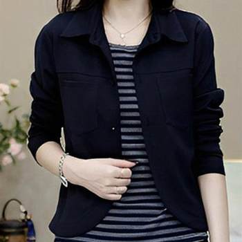 
Casual, slim and versatile women's tops for autumn, new temperament, lapel stitching, striped fake two-piece long-sleeved tops