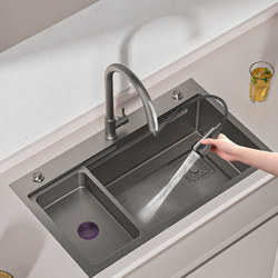 Oudebao Kitchen Sink for Home Use, Nano 304 Stainless Steel Sink, Large Single Bowl Sink for Washing Hands and Dishes, Under-Counter Basin