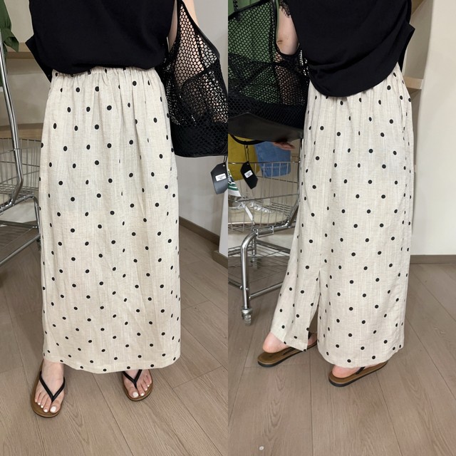European Station 2025 summer new elastic waist straight-tube slimming polka dot printed skirt versatile literary mid-length skirt