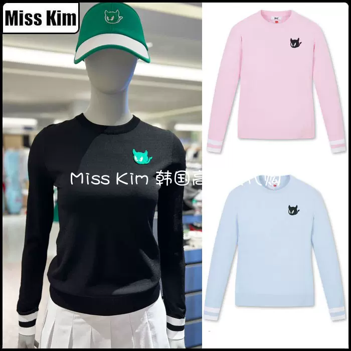 韓國代購WAAC高爾夫球服女裝上衣23夏golf圓領條紋套頭長袖針織衫-Taobao