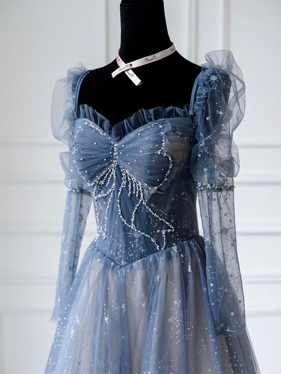 Alice敬酒服新娘《星辰》高级质感莫兰迪蓝色年会宴会晚礼服长裙-淘宝网