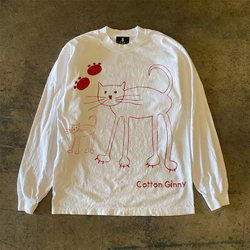 Make Money and Do Charity! Three-Thread 310 Pure Cotton Double Yarn! Upward Hero Non-Transparent American Style Couple's Long-Sleeved T-Shirt for Women and Men