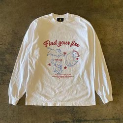 Make Money and Do Charity! Three-Thread 310 Pure Cotton Double Yarn! Upward Knight Non-Transparent American Style Couple's Long-Sleeved T-Shirt for Women and Men