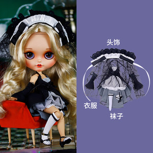 
ICY DBS small doll clothes dark goth lady lace maid suit 19 joint ob24 doll clothes